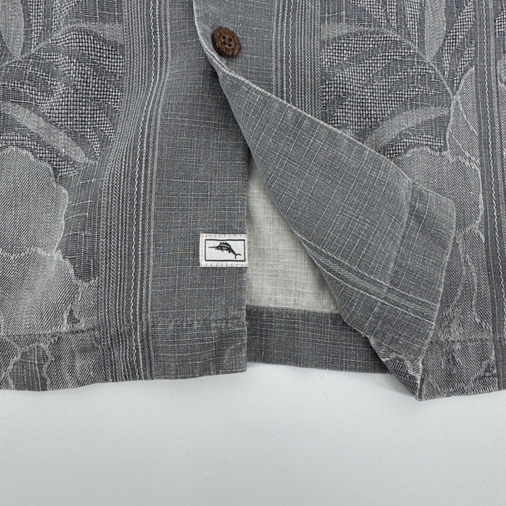 Tommy Bahama Mens XXL Silk Grey Floral Jacquard Striped Short Sleeve Camp Shirt - Picture 5 of 8